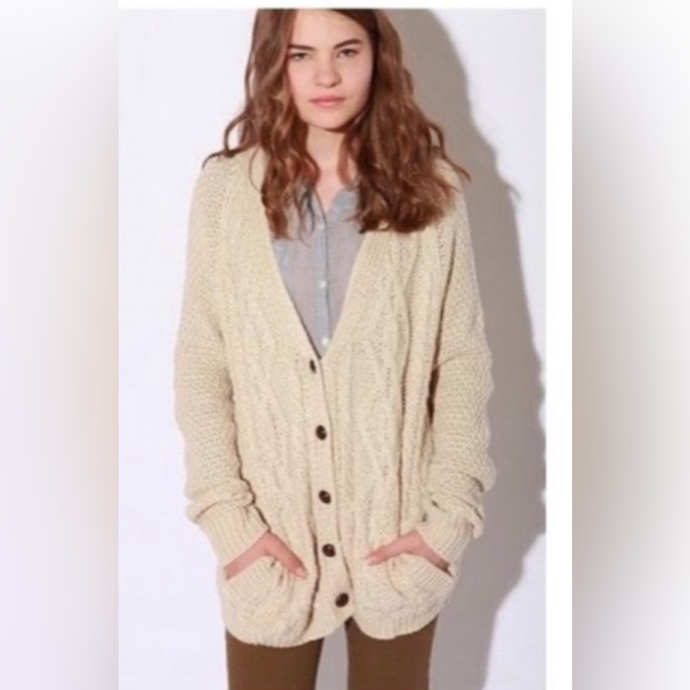 BDG Cream Cable Knit Cardigan